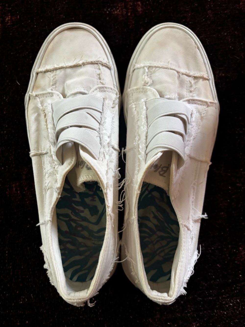 Blowfish Malibu White Frayed Canvas Slip-On Sneakers